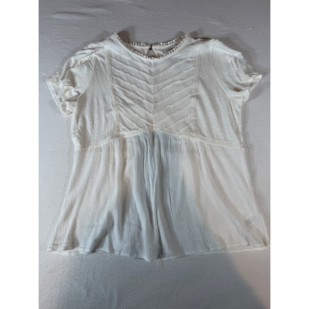 Knox Rose White Boho Peplum Lace Trim Short Sleeve Blouse Top Medium